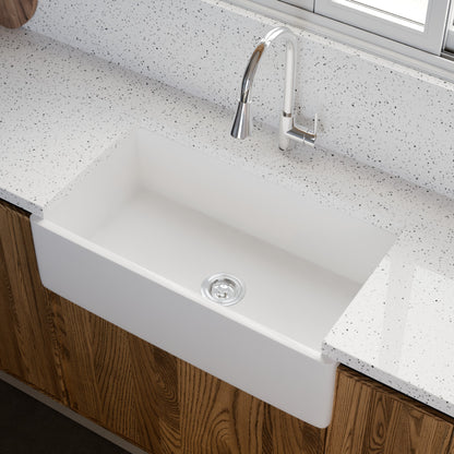 33-Inch Single Bowl Farmhouse Porcelain Kitchen Sink w/Apron, NPK-334925