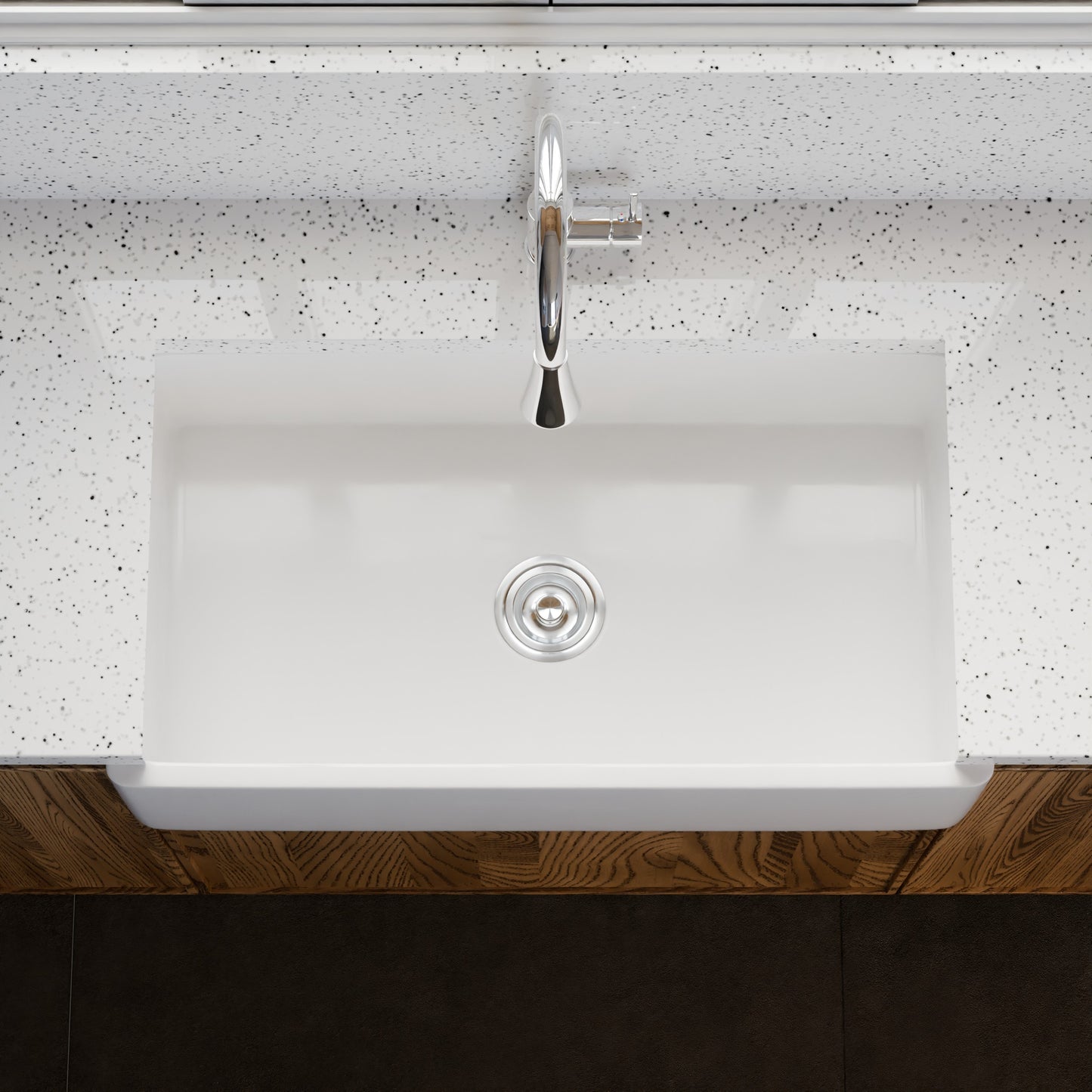33-Inch Single Bowl Farmhouse Porcelain Kitchen Sink w/Apron, NPK-334925