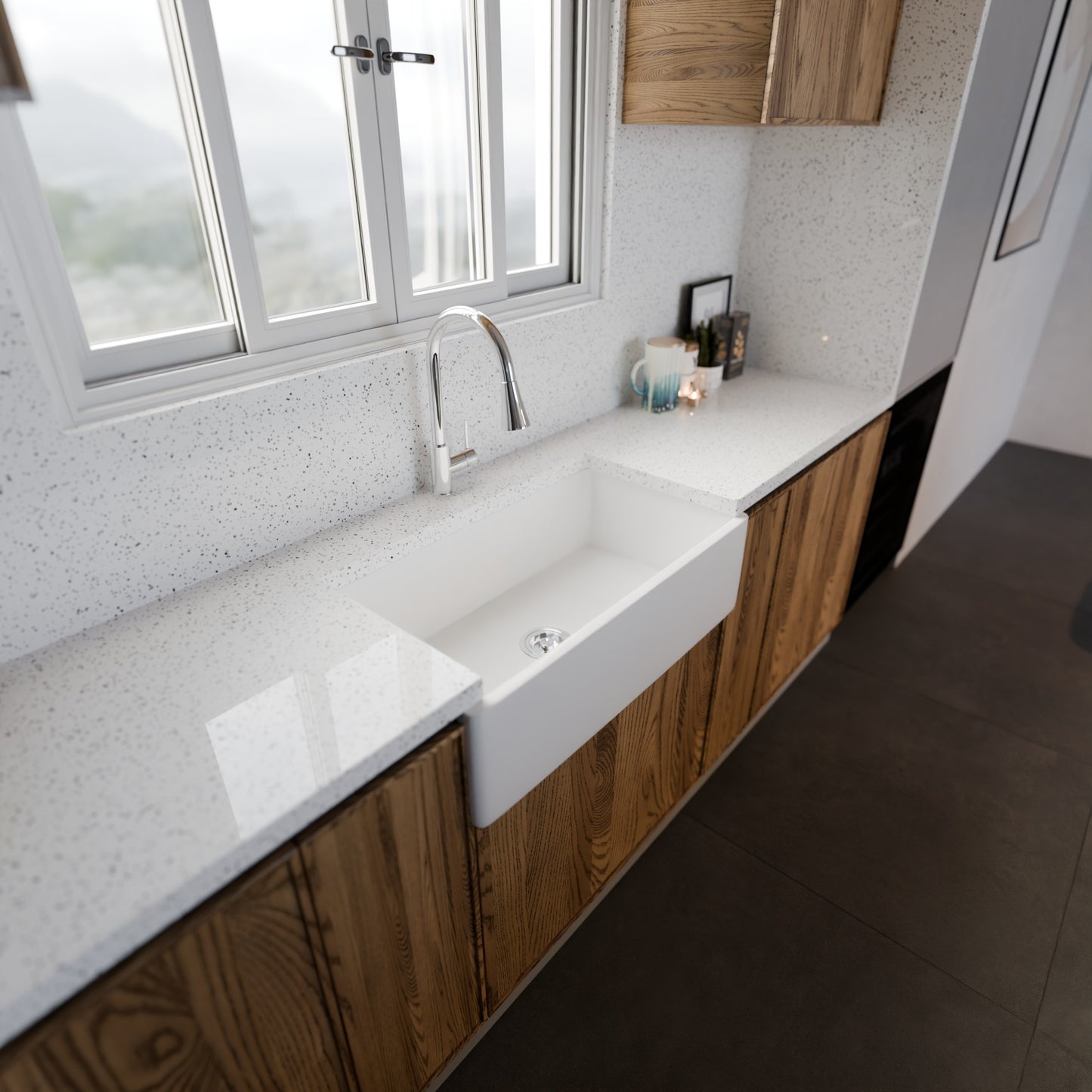 33-Inch Single Bowl Farmhouse Porcelain Kitchen Sink w/Apron, NPK-334925