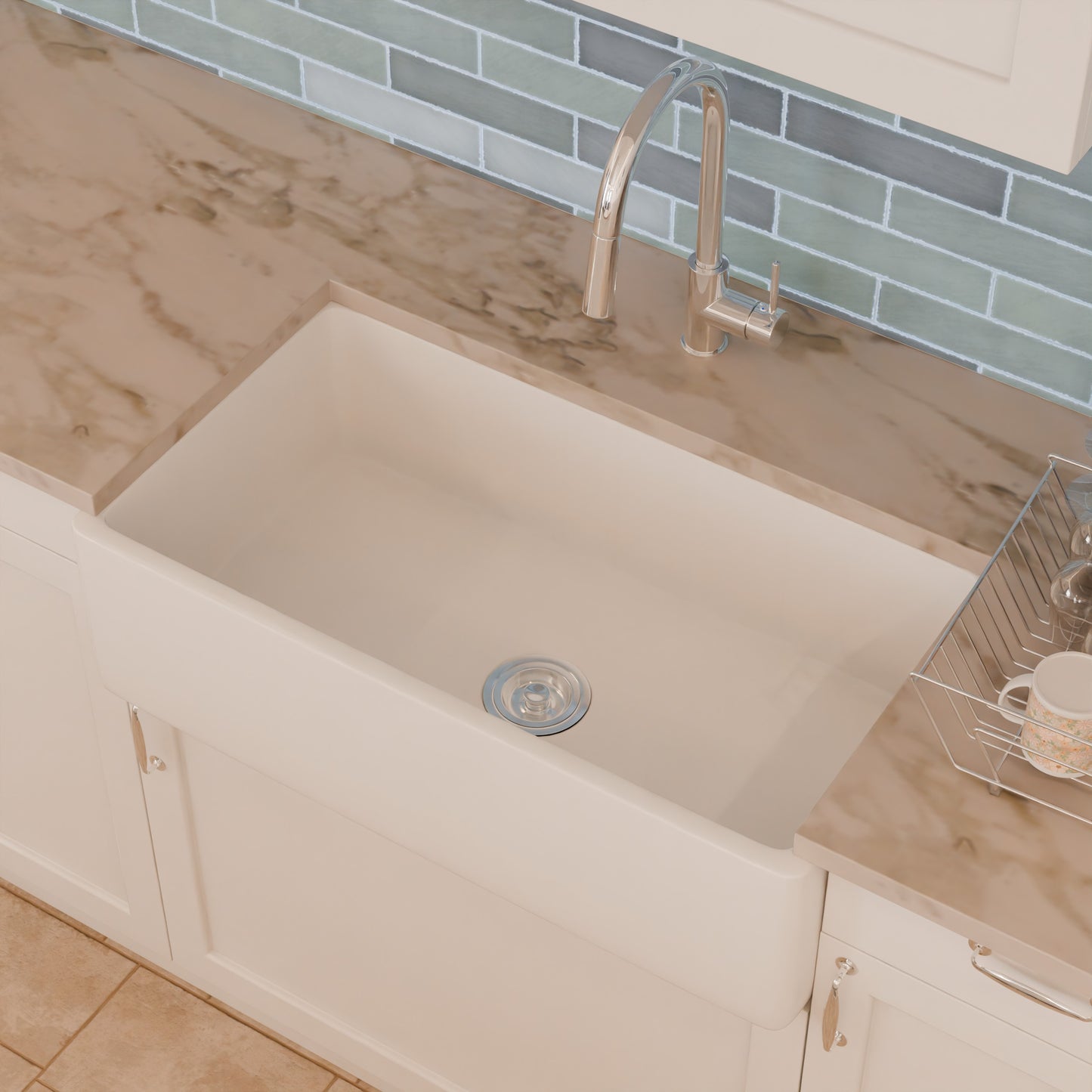 33-Inch Single Bowl Farmhouse Porcelain Kitchen Sink w/Apron, NPK-334925