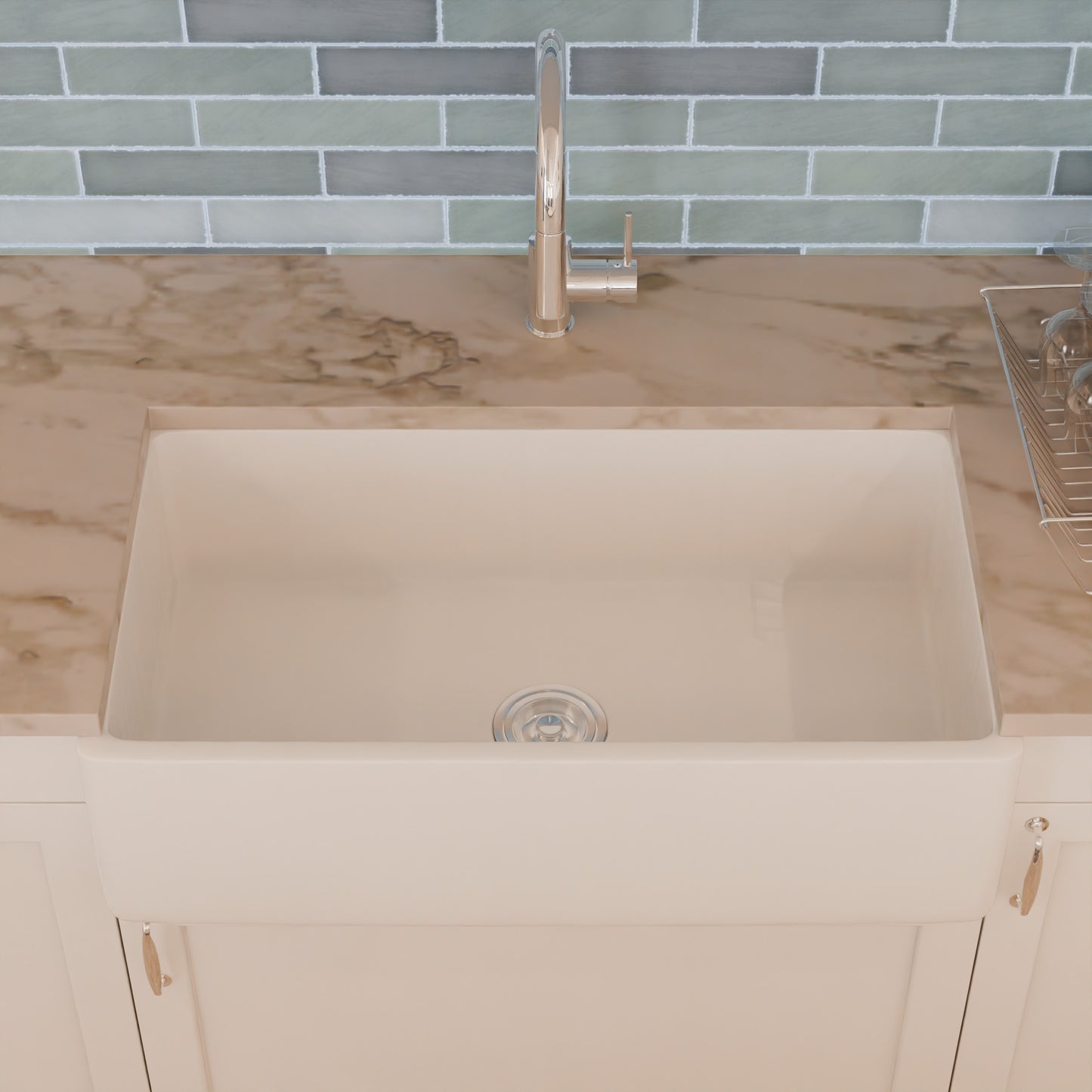 33-Inch Single Bowl Farmhouse Porcelain Kitchen Sink w/Apron, NPK-334925