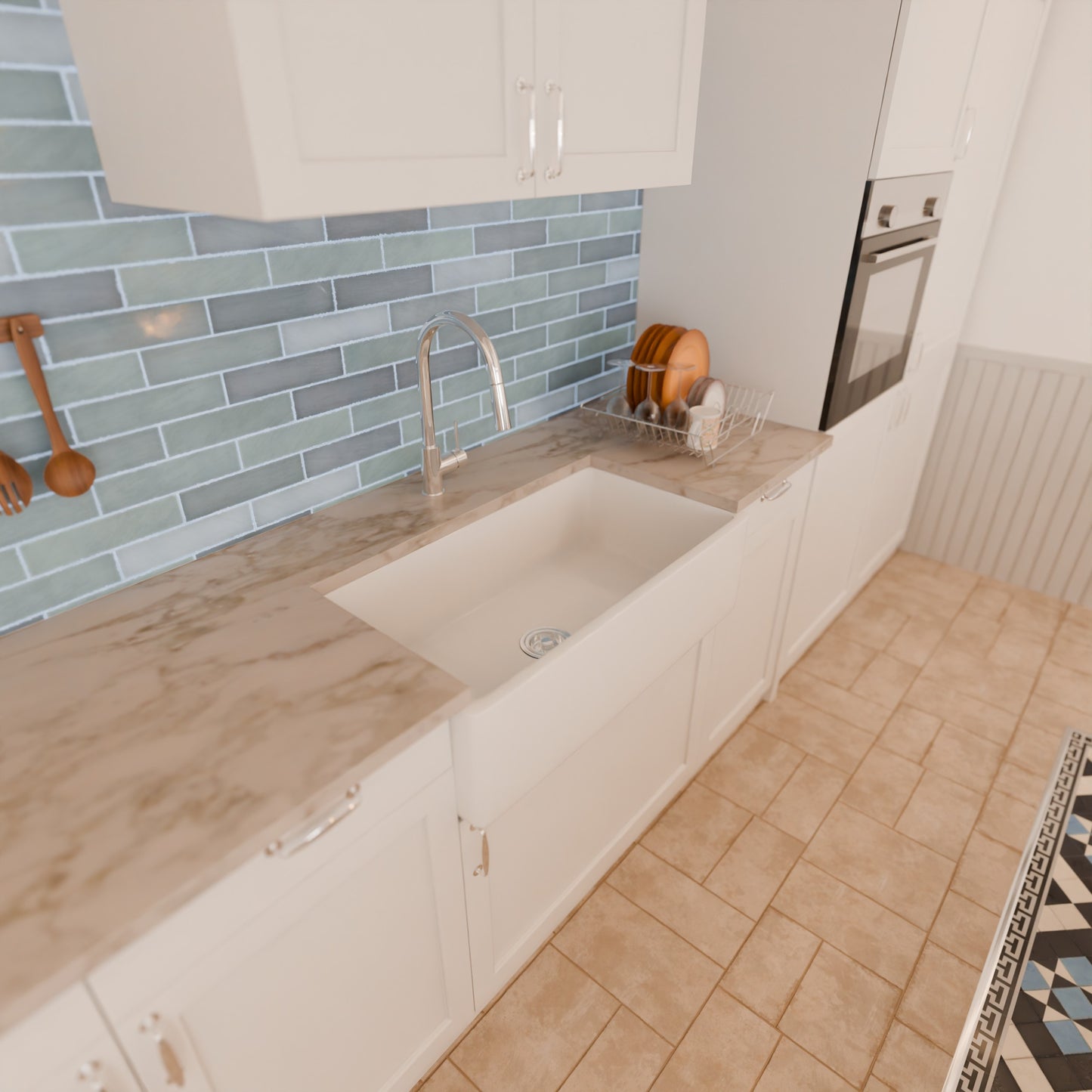 33-Inch Single Bowl Farmhouse Porcelain Kitchen Sink w/Apron, NPK-334925