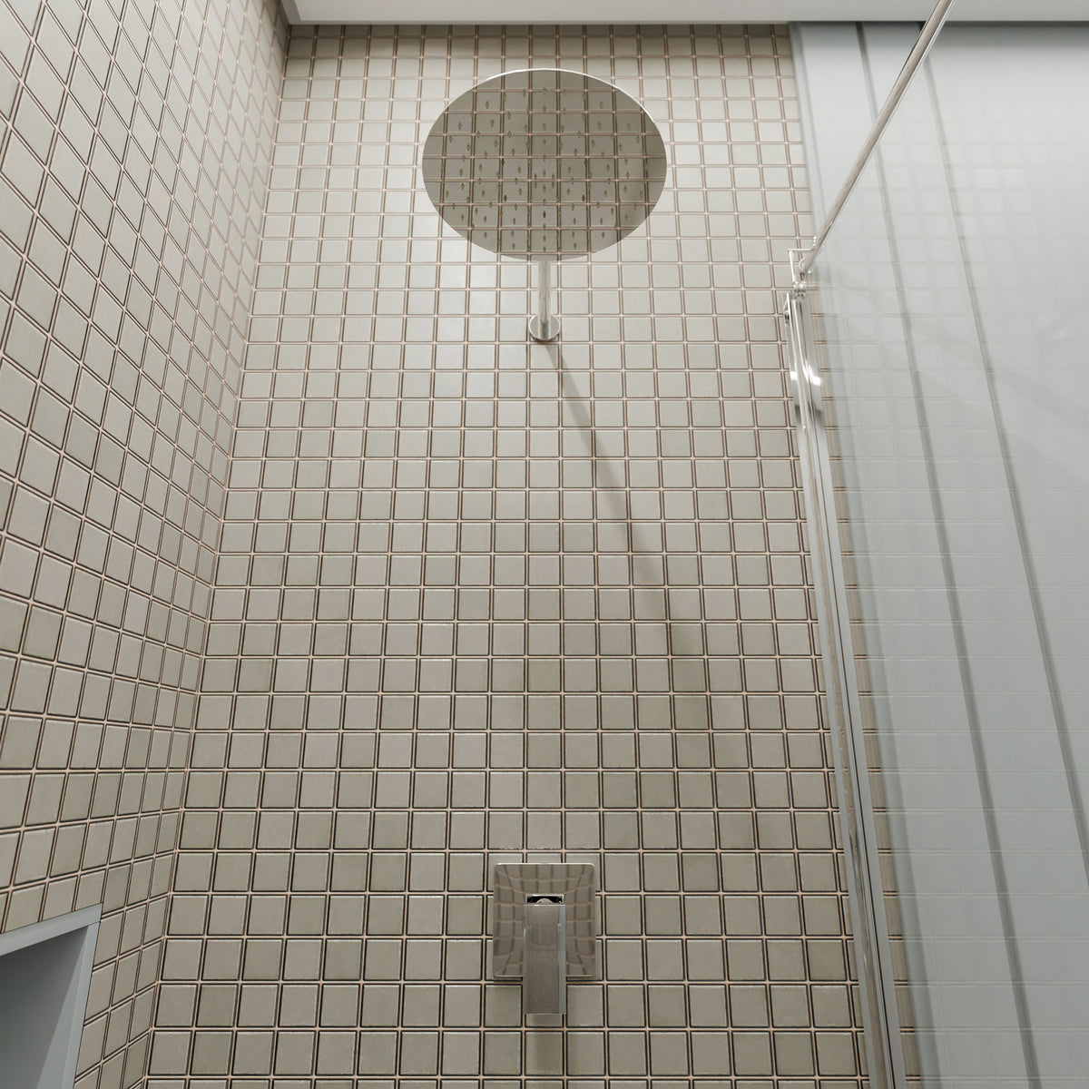 Novatto 10-inch round rainfall shower head for shower and bathtub, chrome finish, wide water spray with sleek design.
