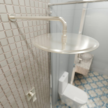 Novatto 12-inch round rainfall shower head for shower and bathtub, featuring a sleek chrome finish and multiple spray settings.