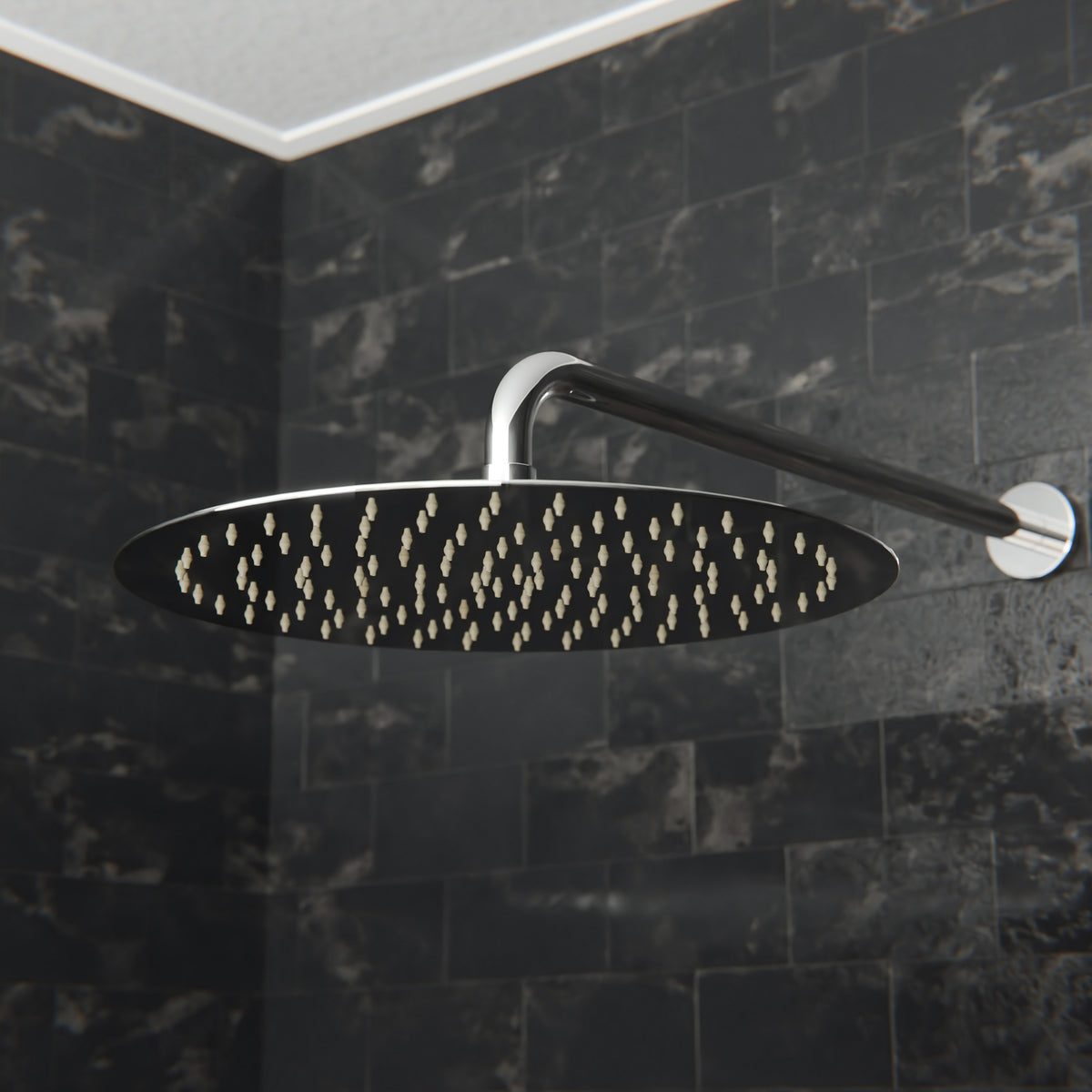 Novatto 12-inch round rainfall shower head for shower and bathtub, chrome finish with wide spray pattern
