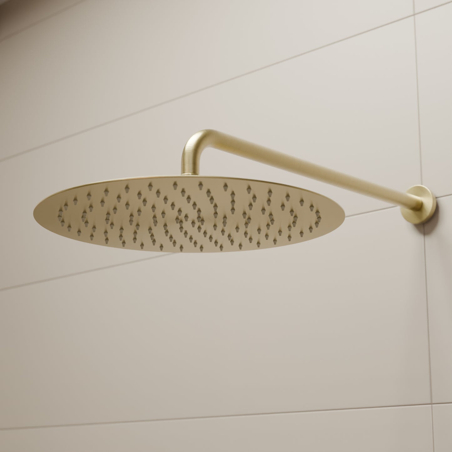 Round rainfall shower head by Novatto, 12-inch diameter, designed for shower and bathtub use, with a sleek polished finish.