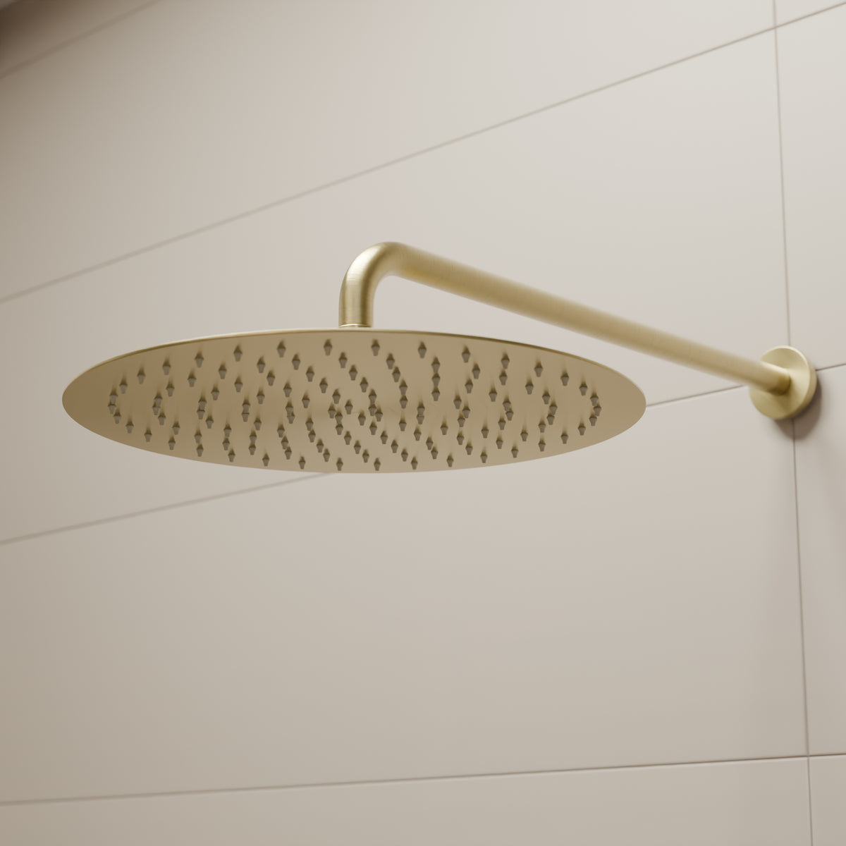 Round rainfall shower head by Novatto, 12-inch diameter, designed for shower and bathtub use, with a sleek polished finish.