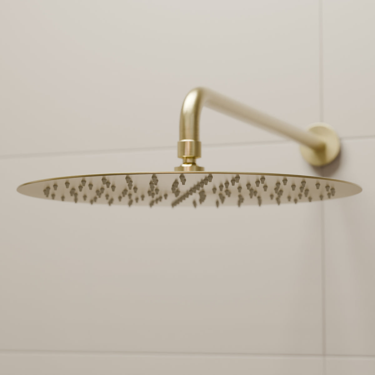 Round rainfall shower head from Novatto, 12-inch diameter, with sleek chrome finish, designed for shower and bathtub use.