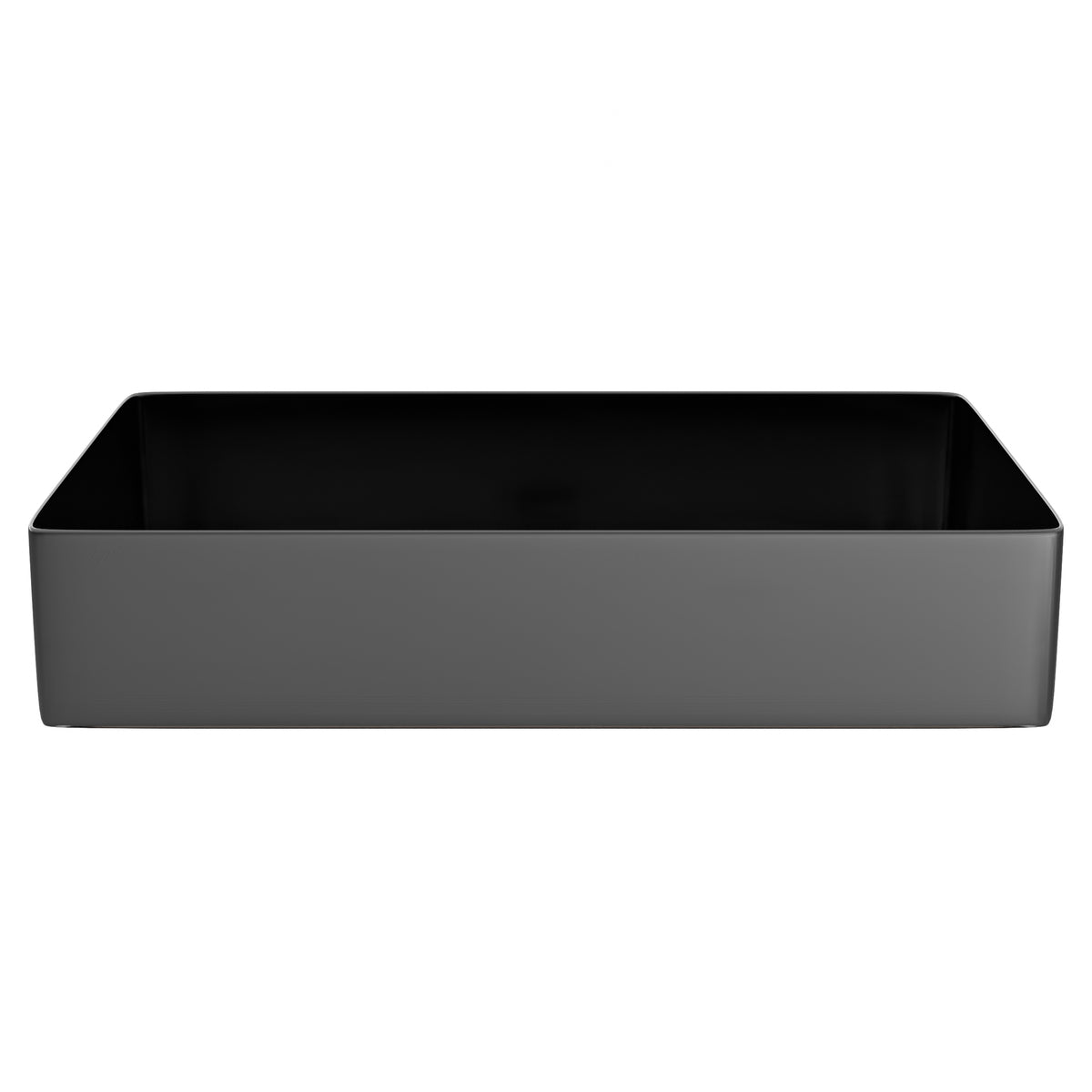 Rectangular stainless steel modern bathroom sink in gun metal black with sleek design, by Novatto.