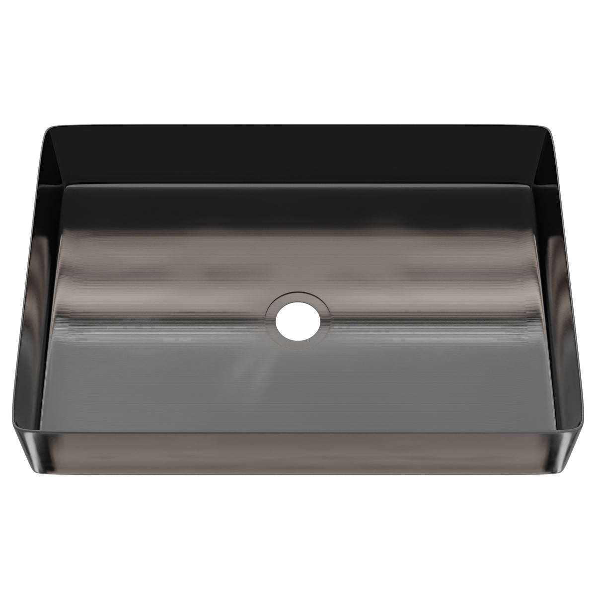 Rectangular stainless steel bathroom vessel sink in gun metal black with modern design, by Novatto.
