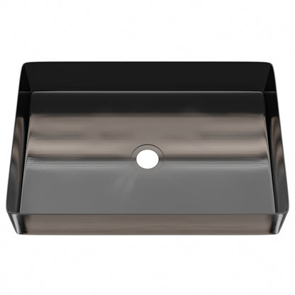 Rectangular stainless steel bathroom vessel sink in gun metal black with modern design, by Novatto.
