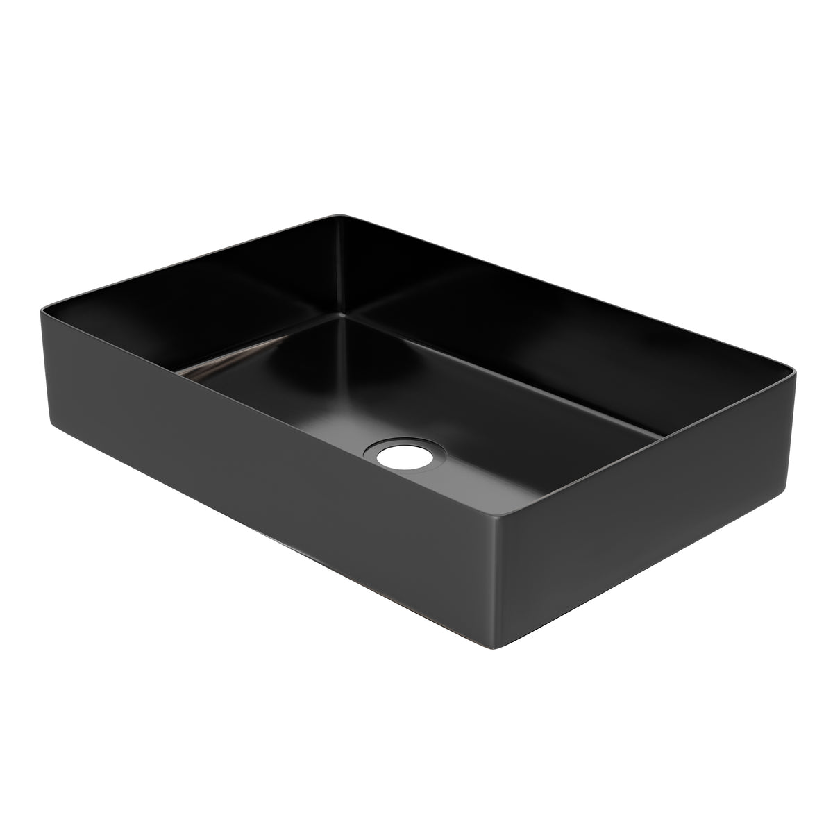 Modern rectangular stainless steel bathroom sink in gun metal black by Novatto, showcasing sleek design and matte finish.