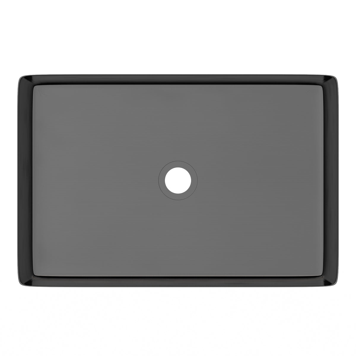 Rectangular stainless steel modern bathroom sink in gun metal black by Novatto, with sleek, smooth surface and clean lines.