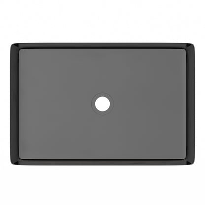 Rectangular stainless steel modern bathroom sink in gun metal black by Novatto, with sleek, smooth surface and clean lines.