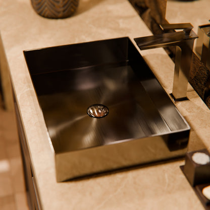 Zeek 14" Gold Round Vessel Bathroom Sink Stainless Steel PVD ZN-G144