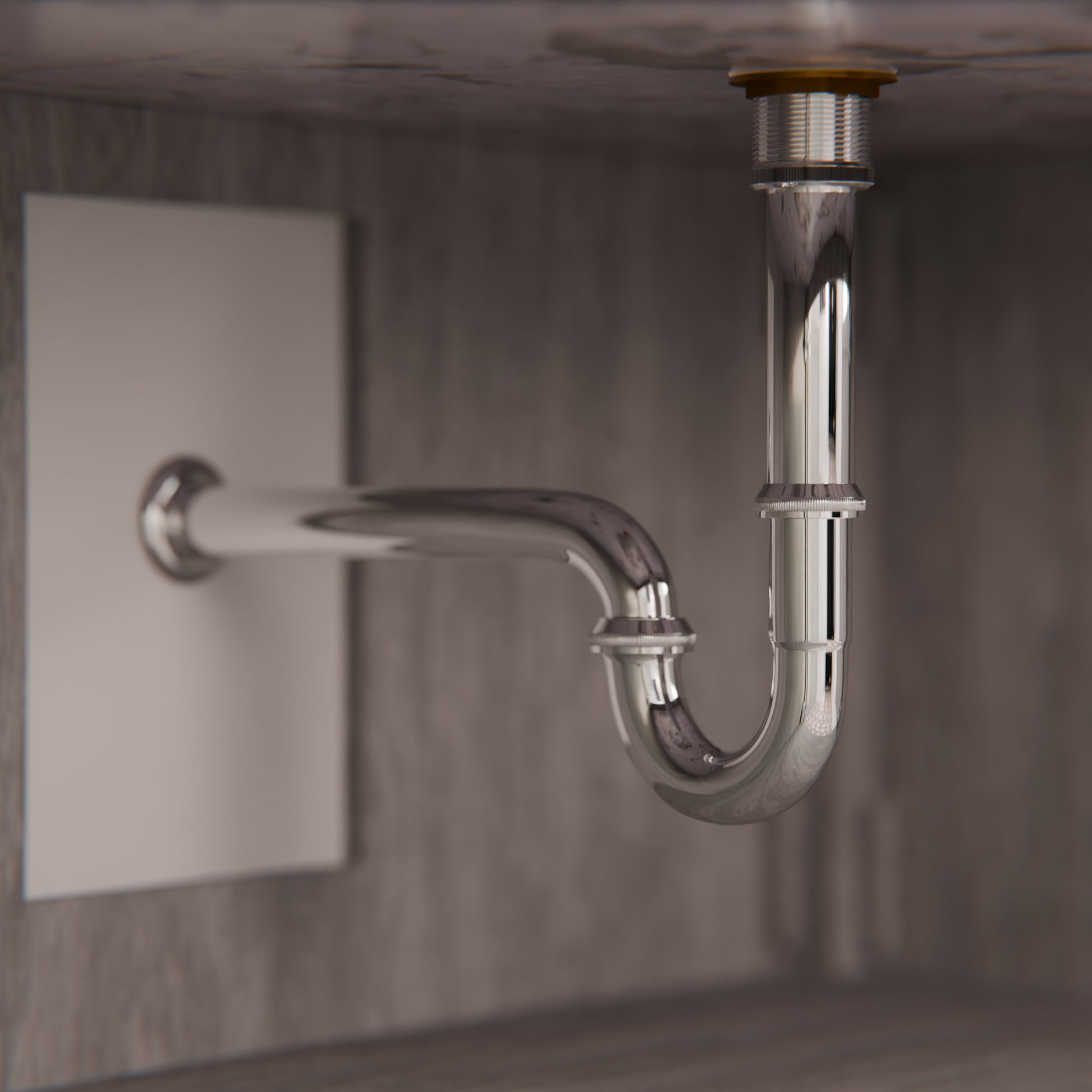 Solid brass pop-up drain with U-shaped P-trap from Novatto PUD-TRAP series, no overflow, lightweight and durable plumbing accessory.