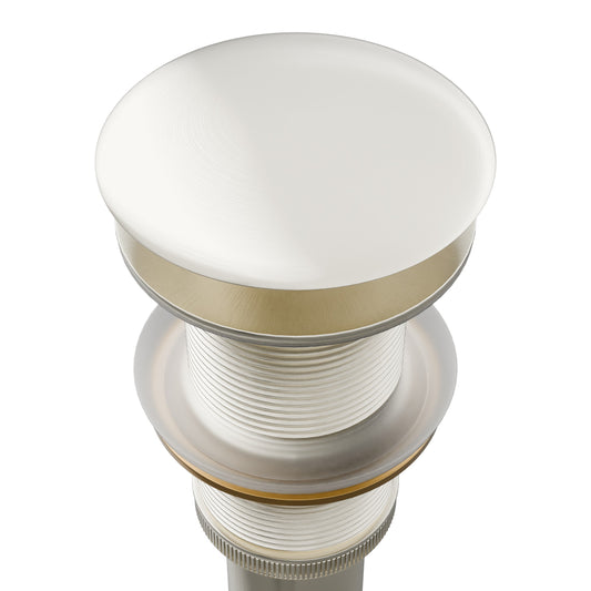 Close-up of Novatto PUD Series pop-up drain without overflow, showing its polished chrome finish and detailed drain mechanism.