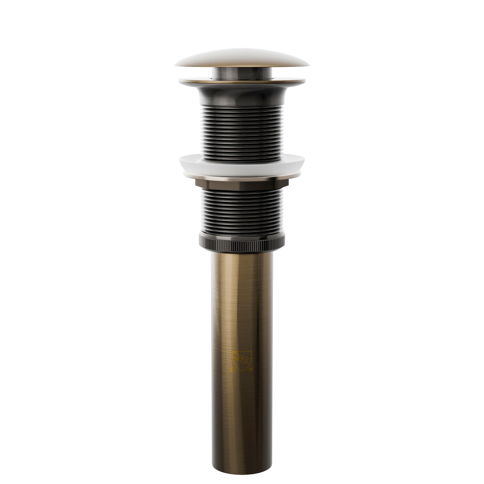 Novatto PUD Series pop-up drain without overflow, bathroom sink accessory with metal finish and sleek design.