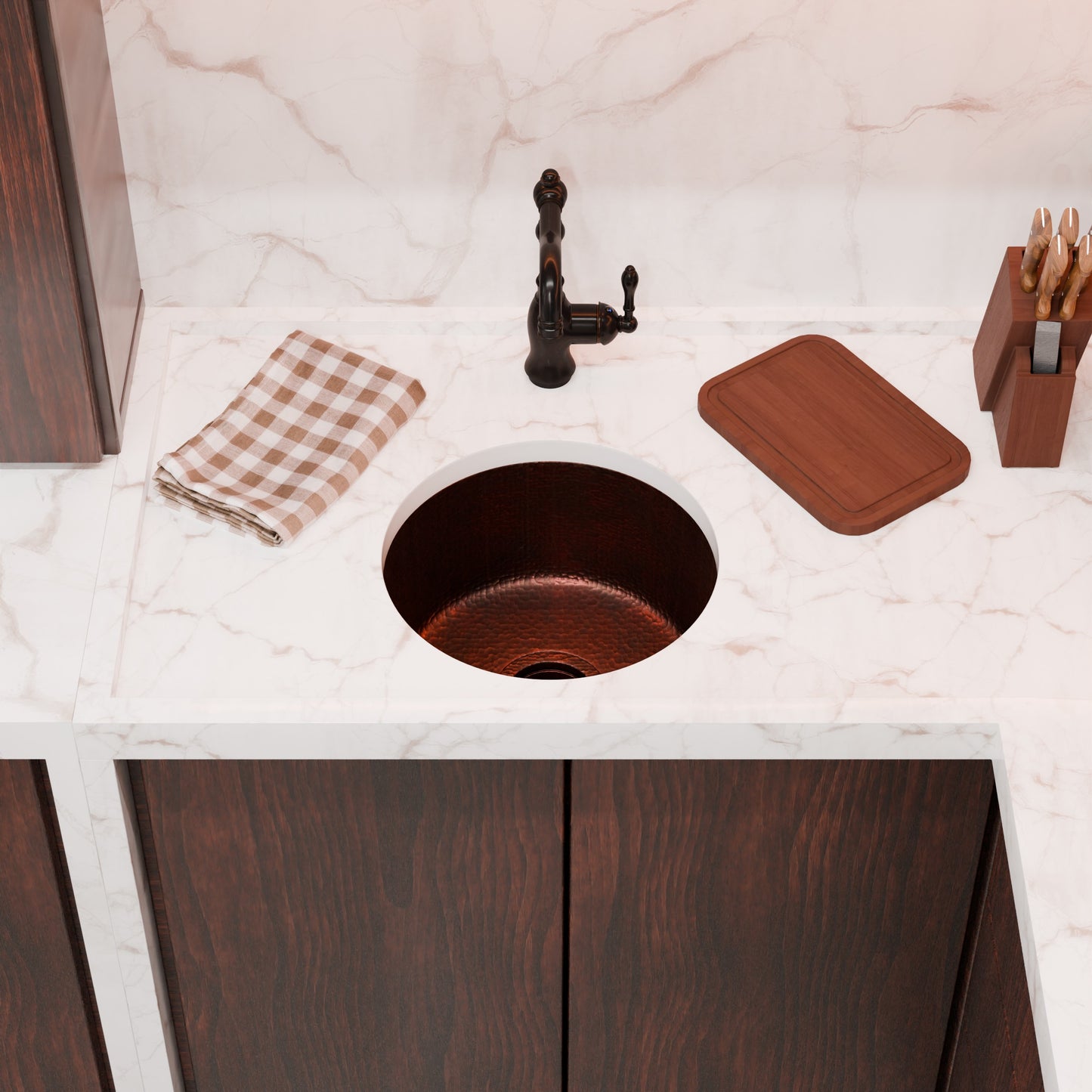 Round Hammered Copper Bar Sink, TCB-001AN