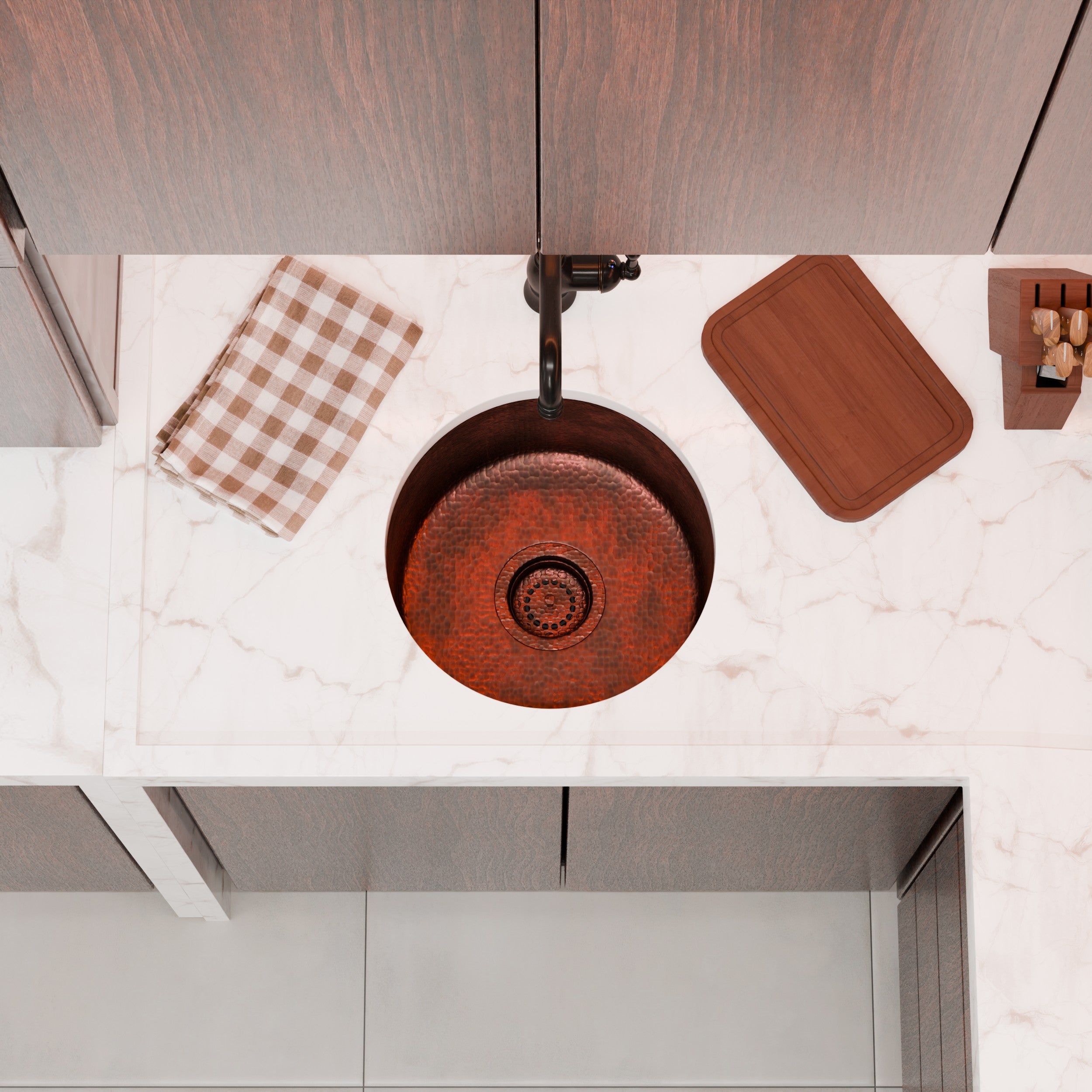 Novatto TCB-001AN MANAGUA Round Hand Hammered Copper Bar And Prep Sink