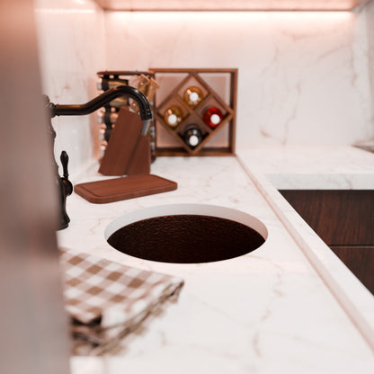 Round Hammered Copper Bar Sink, TCB-001AN