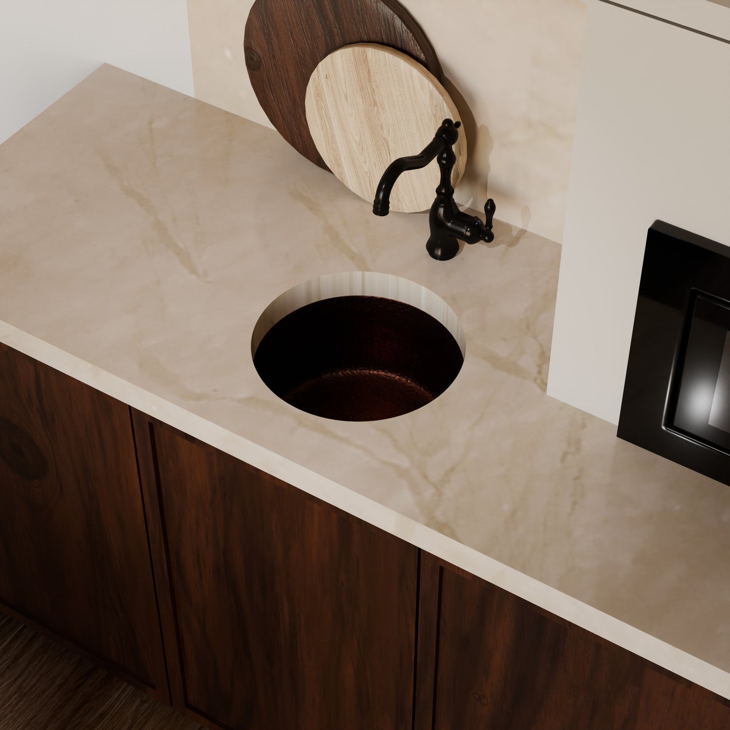 Round Hammered Copper Bar Sink, TCB-001AN