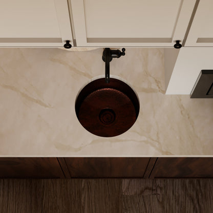 Round Hammered Copper Bar Sink, TCB-001AN