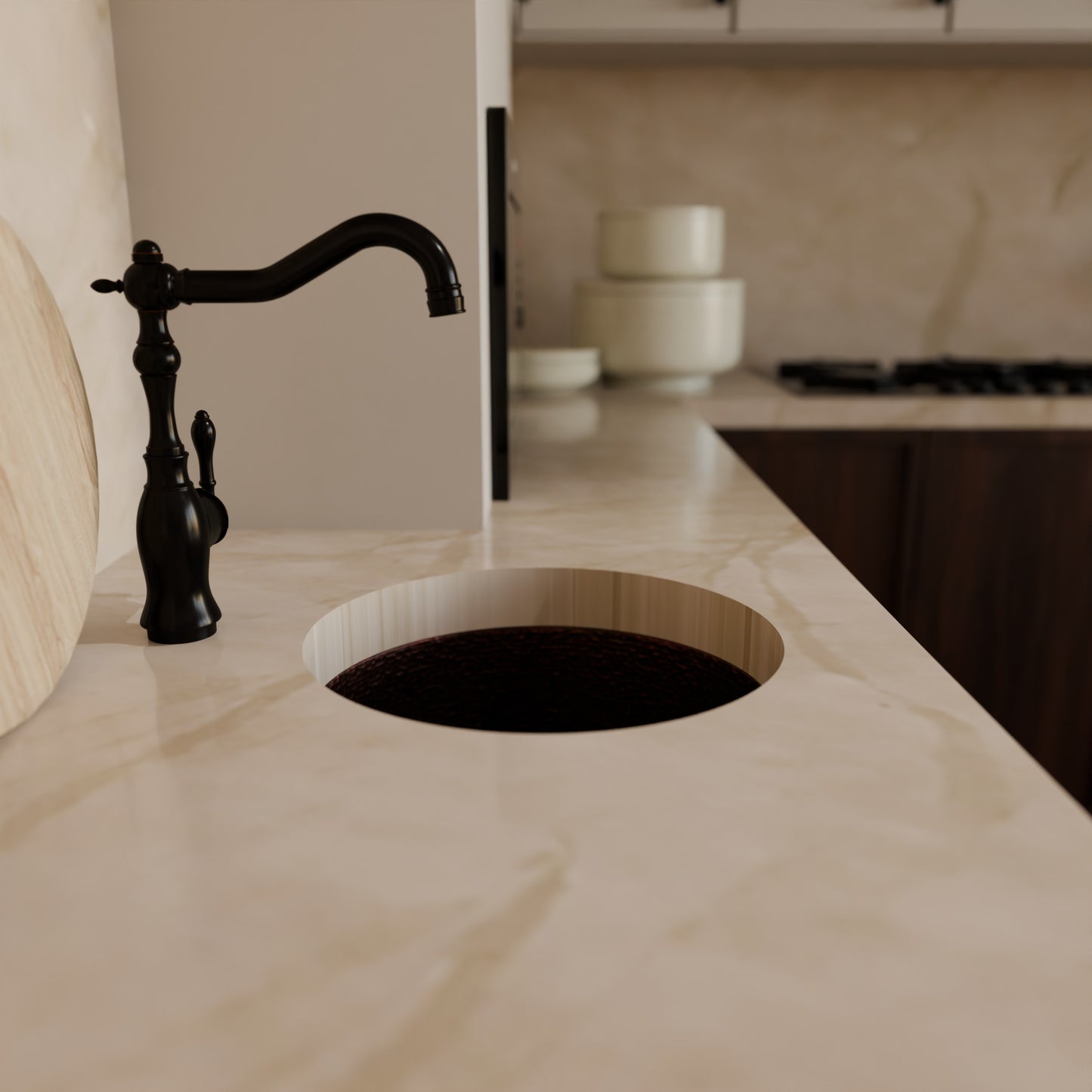 Round Hammered Copper Bar Sink, TCB-001AN