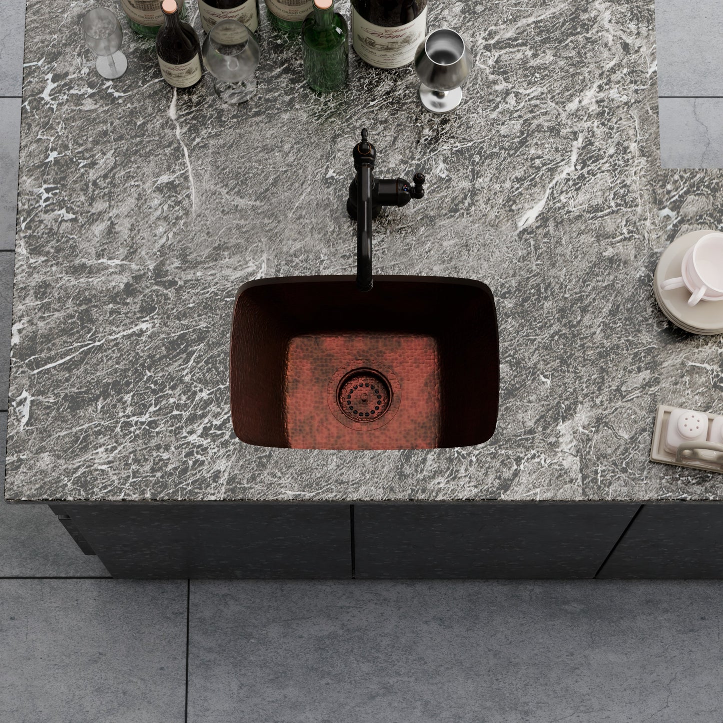 Rectangle Hammered Copper Bar Sink, TCB-002AN