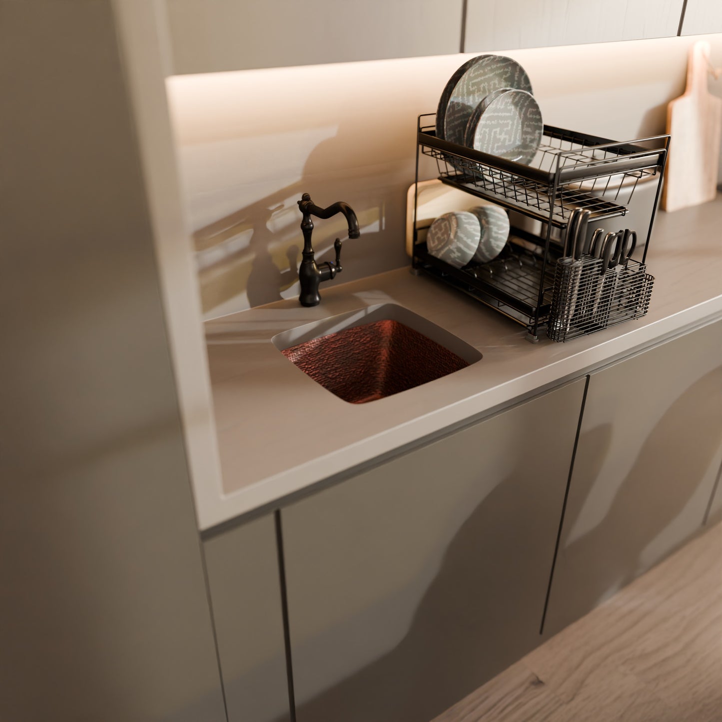 Square Hammered Copper Bar Sink, TCB-003AN