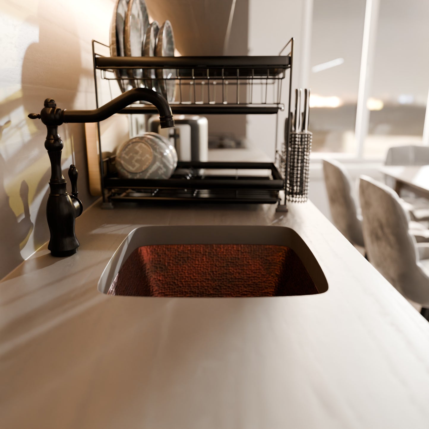 Square Hammered Copper Bar Sink, TCB-003AN