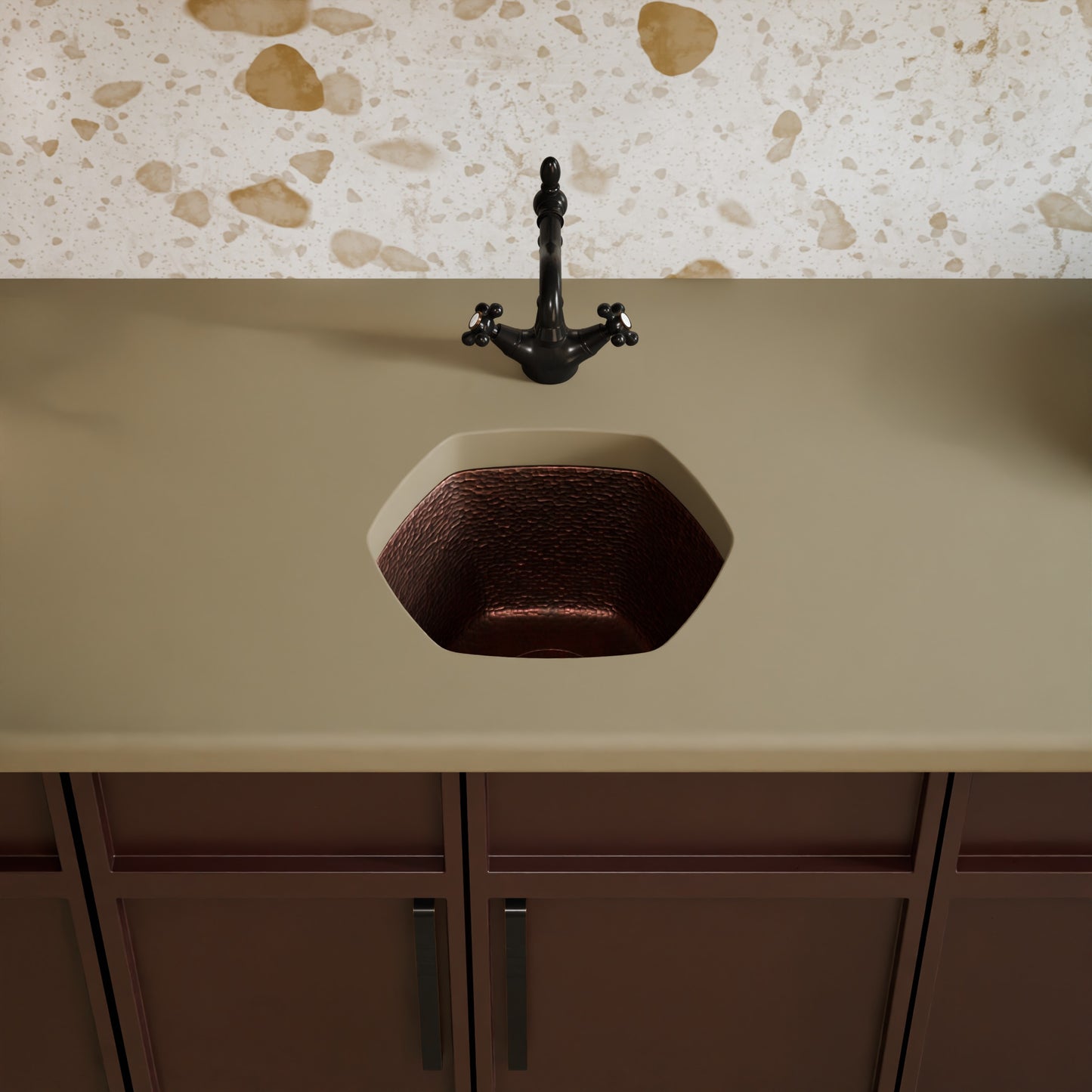 Hexagon Hammered Copper Bar Sink, TCB-004AN