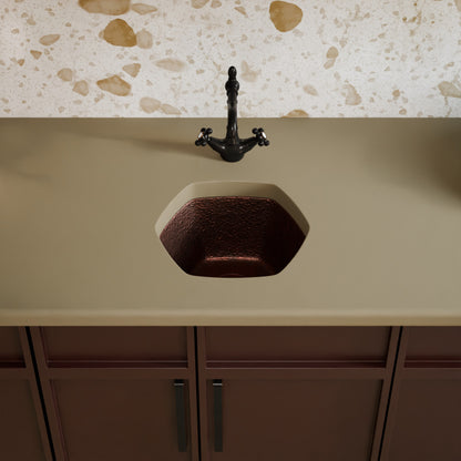 Hexagon Hammered Copper Bar Sink, TCB-004AN