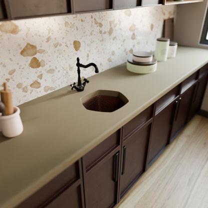 Hexagon Hammered Copper Bar Sink, TCB-004AN