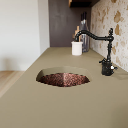 Hexagon Hammered Copper Bar Sink, TCB-004AN