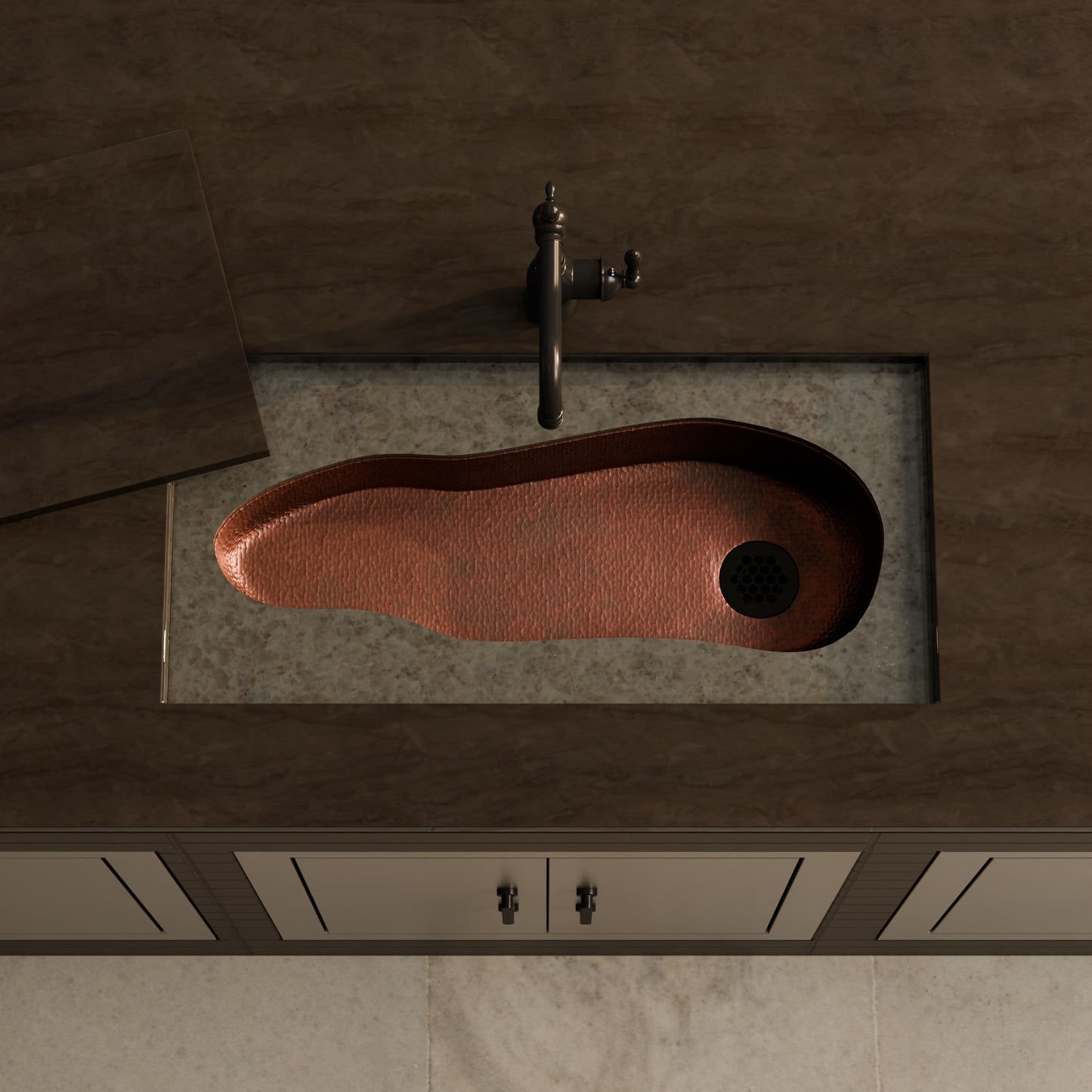 Cayenne River Hand-Hammered Copper Bar Sink, TCB-009AN