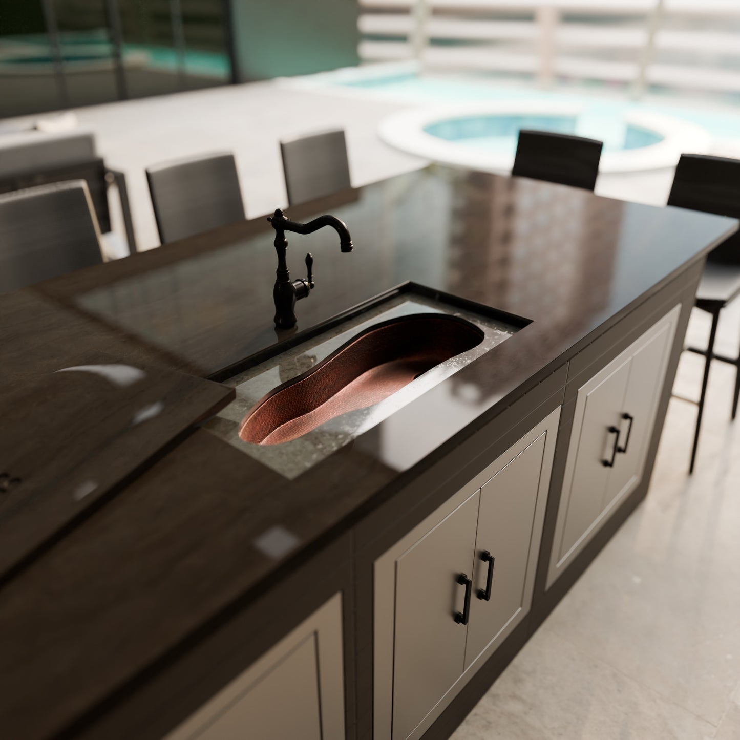 Cayenne River Hand-Hammered Copper Bar Sink, TCB-009AN