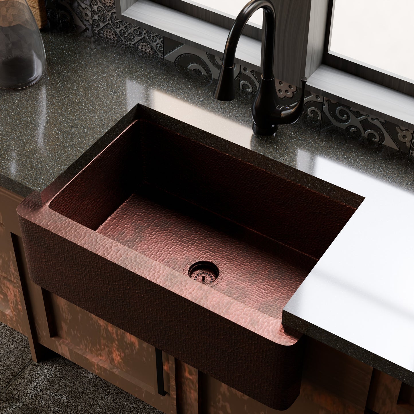Open Farmhouse Copper Kitchen Sink, TCK-001AN