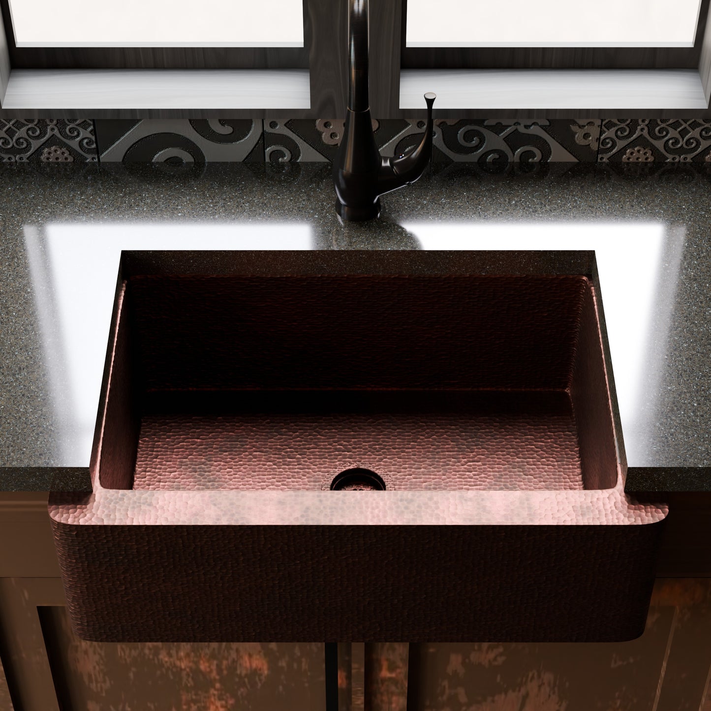Open Farmhouse Copper Kitchen Sink, TCK-001AN