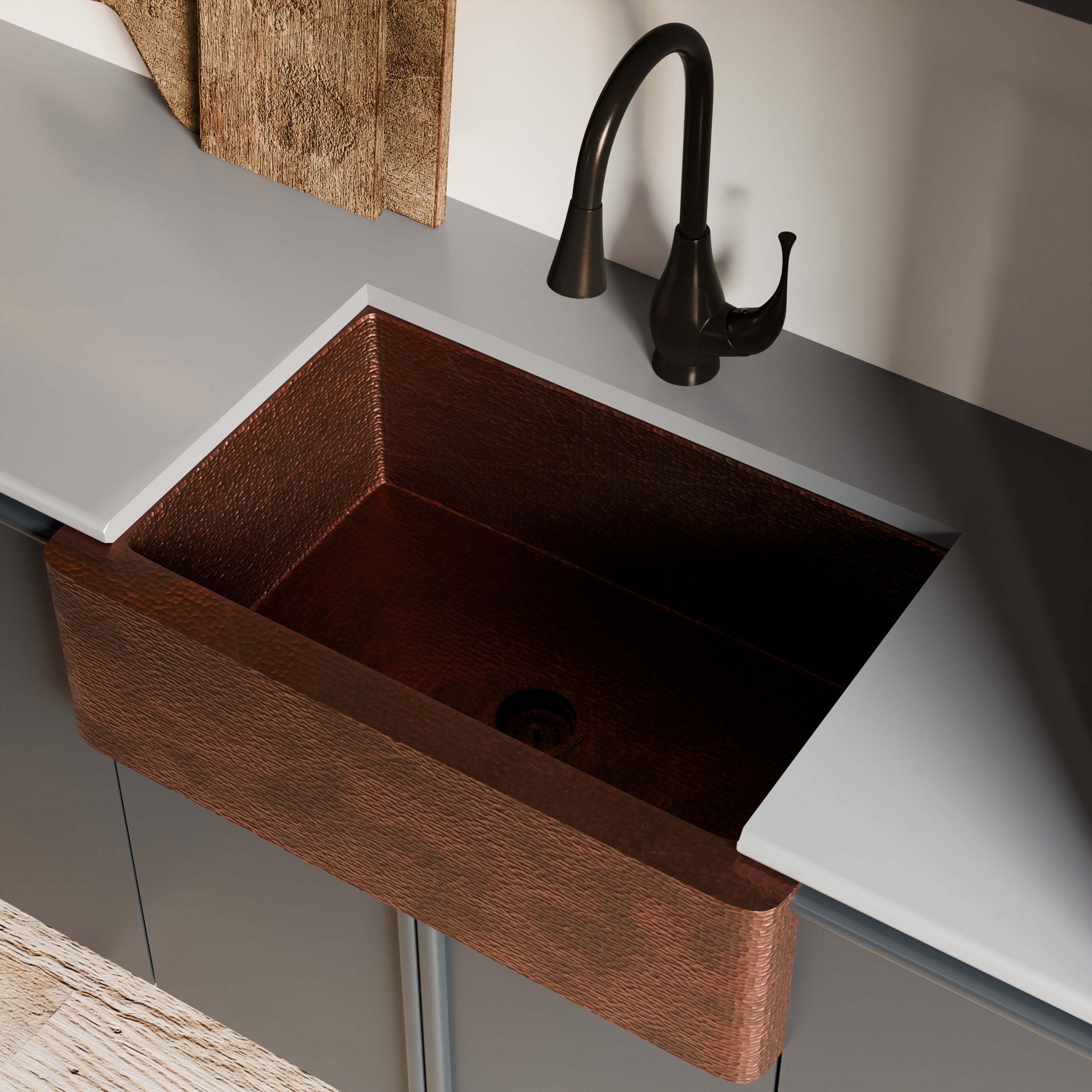 Open Farmhouse Copper Kitchen Sink, TCK-001AN | Novatto Kitchen Sink