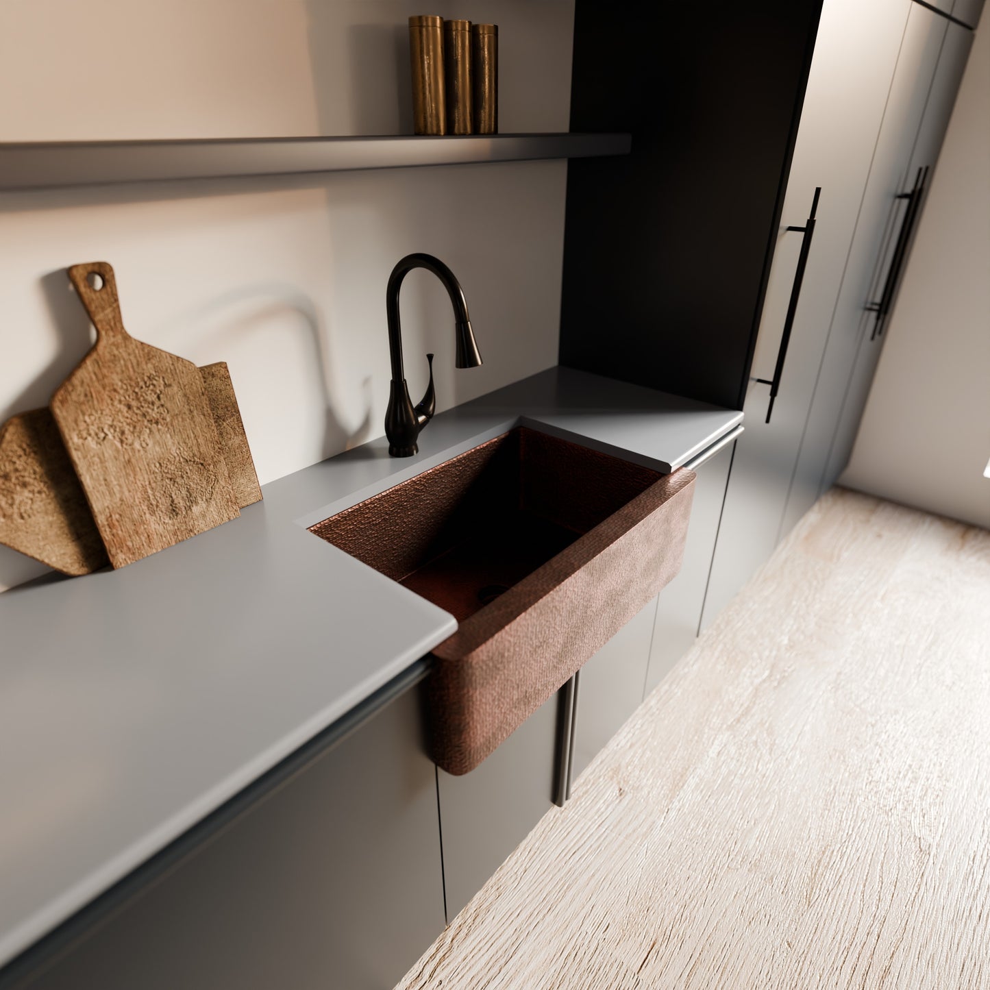 Open Farmhouse Copper Kitchen Sink, TCK-001AN