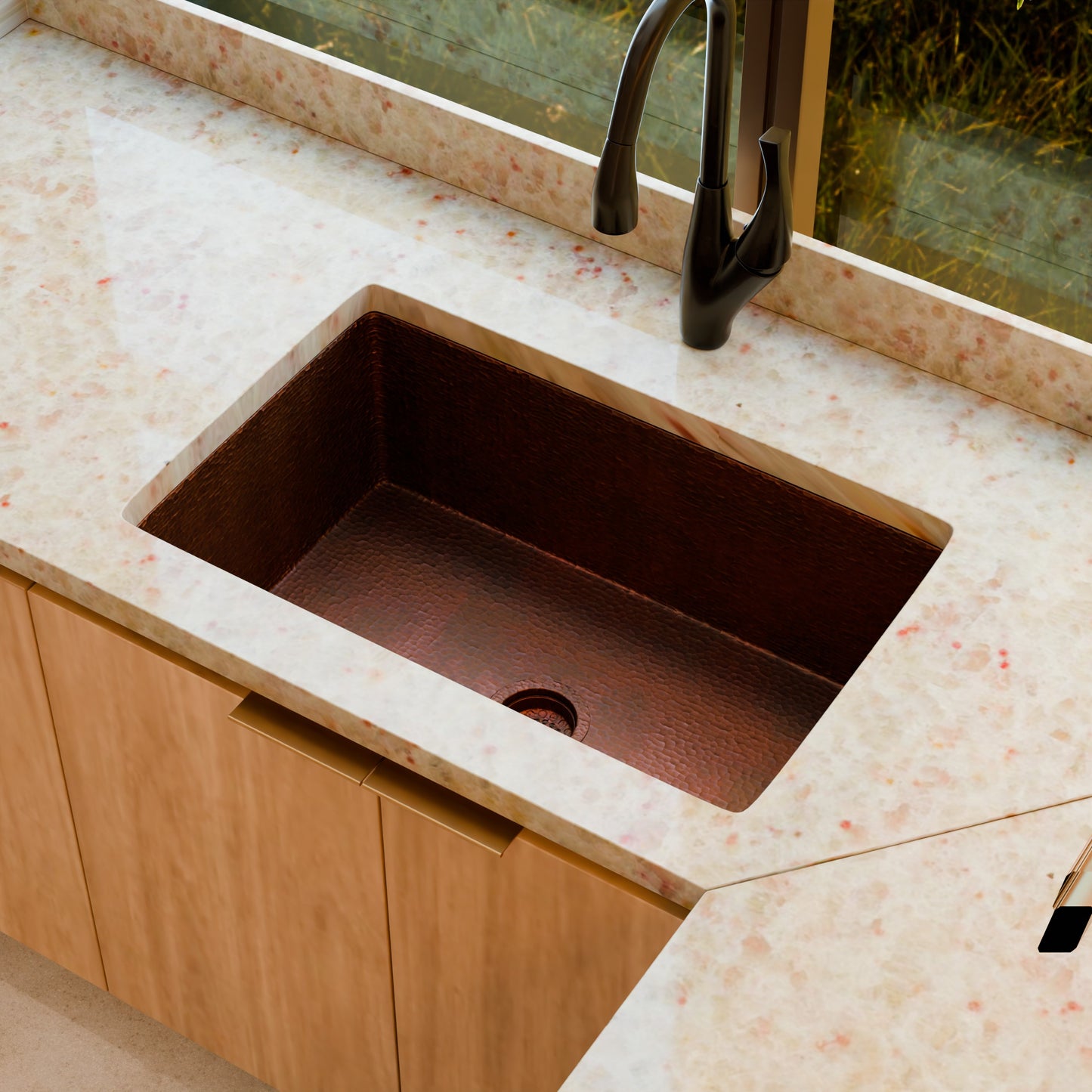 Open Single Bowl Undermount Copper Kitchen Sink, TCK-002AN