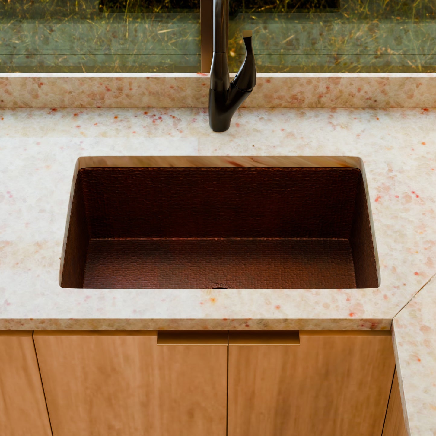 Open Single Bowl Undermount Copper Kitchen Sink, TCK-002AN