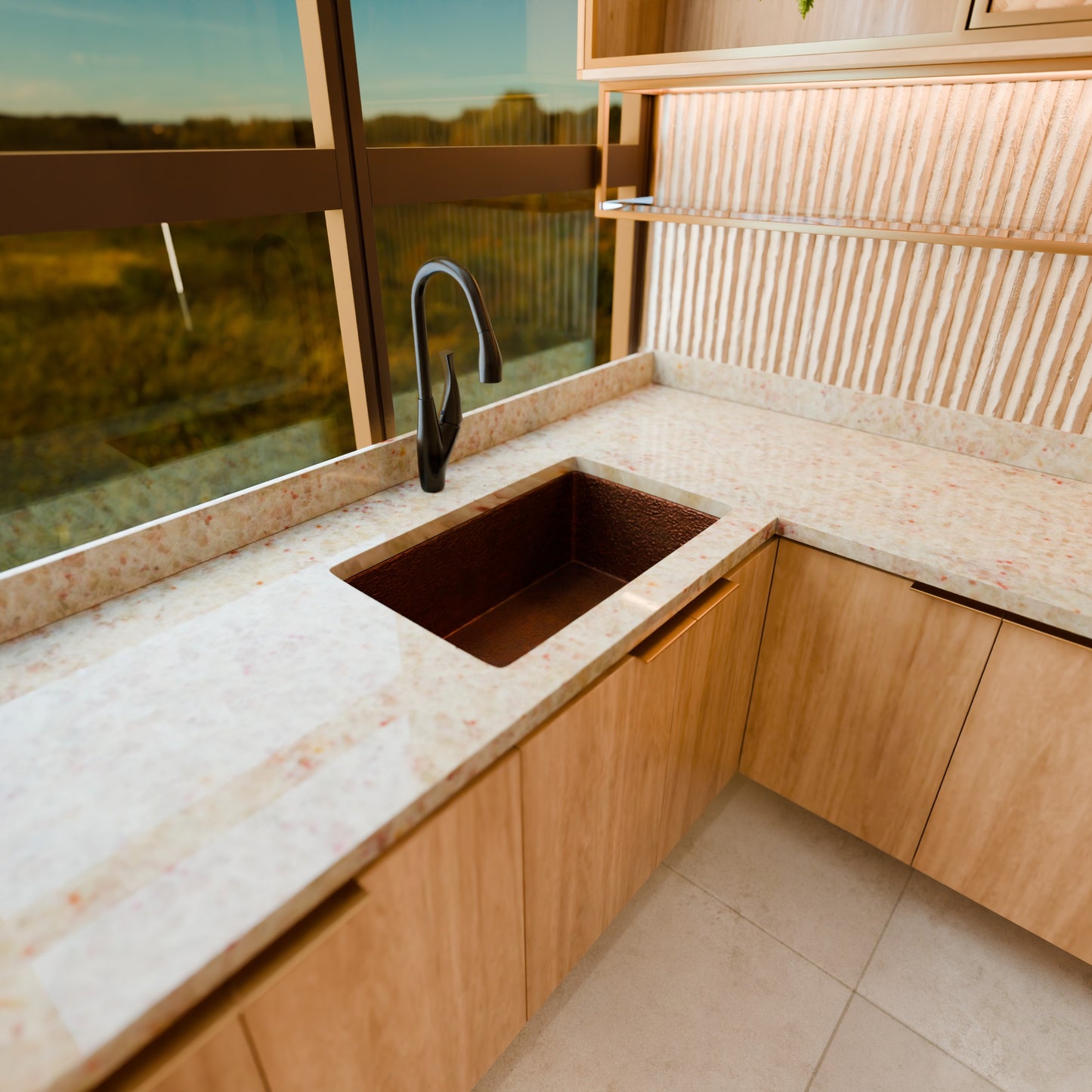 Open Single Bowl Undermount Copper Kitchen Sink, TCK-002AN