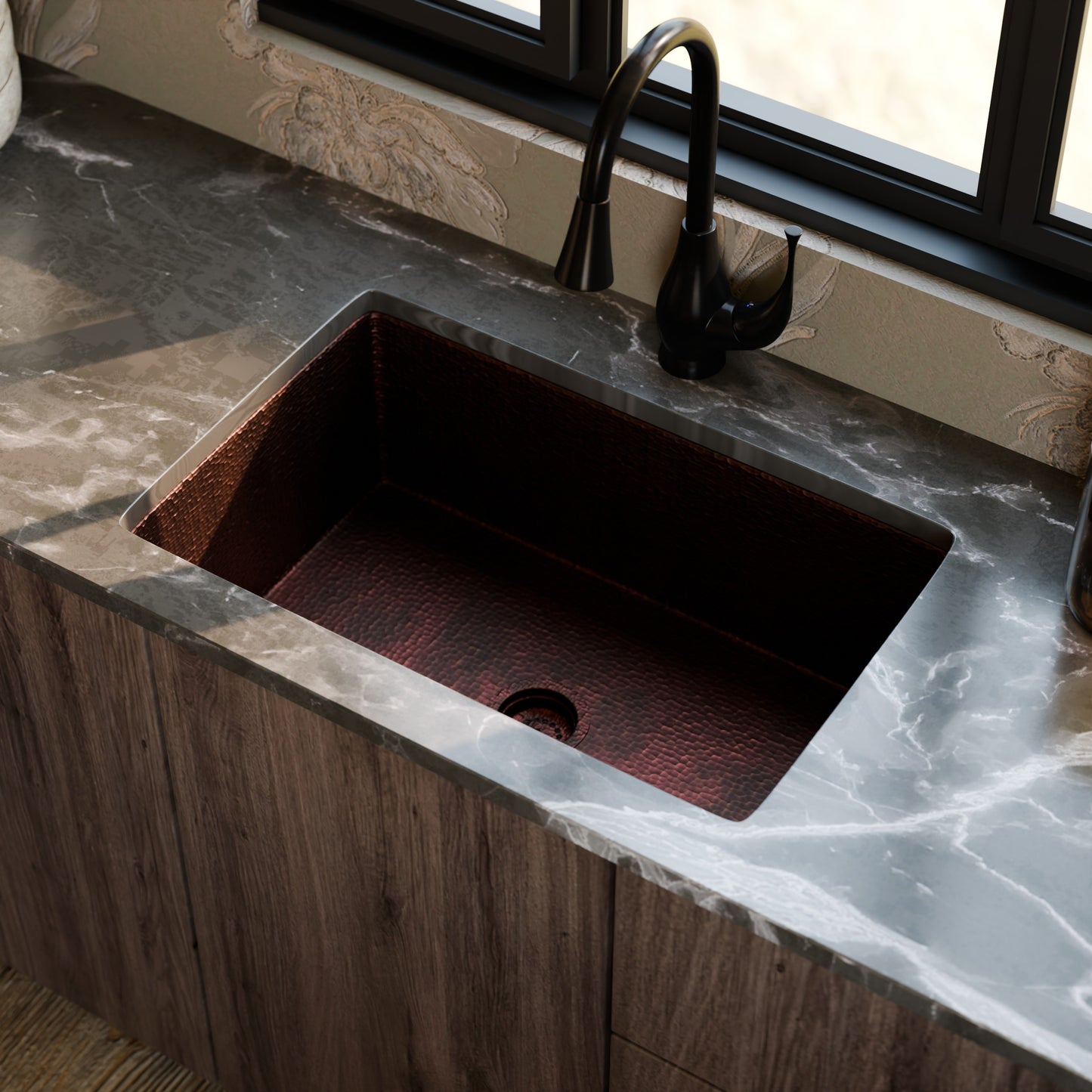 Open Single Bowl Undermount Copper Kitchen Sink, TCK-002AN