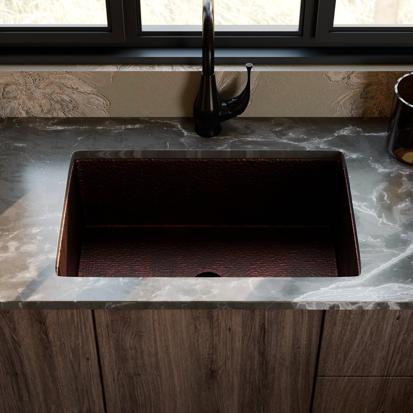 Open Single Bowl Undermount Copper Kitchen Sink, TCK-002AN