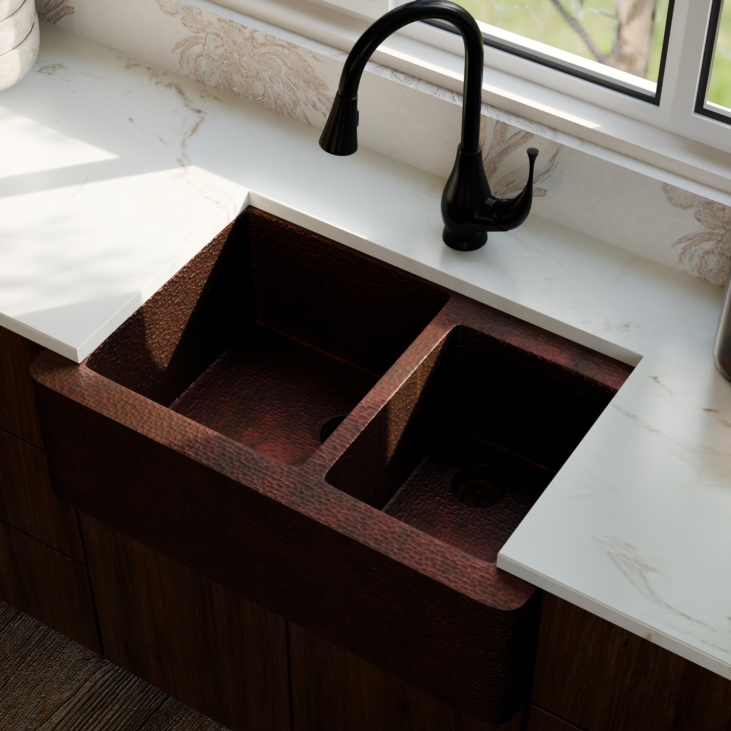 Farmhouse 60/40 Copper Kitchen Sink, TCK-005AN