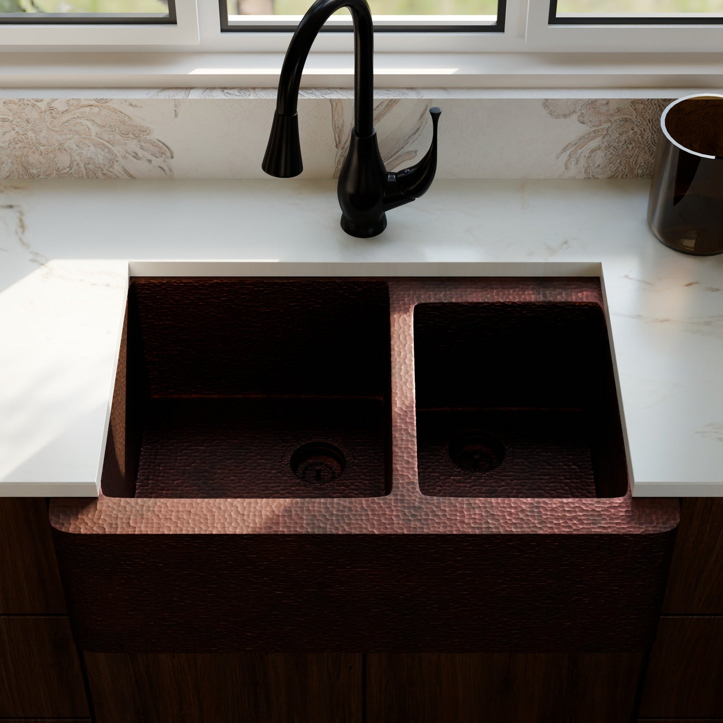 Farmhouse 60/40 Copper Kitchen Sink, TCK-005AN