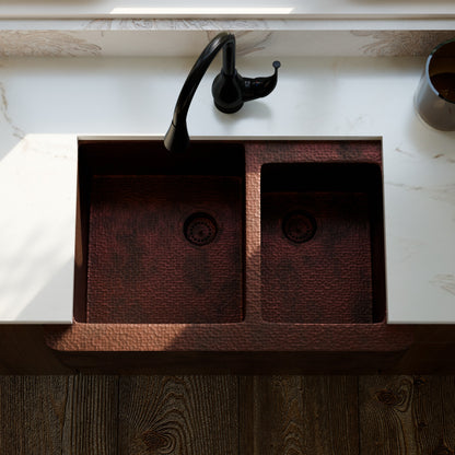 Farmhouse 60/40 Copper Kitchen Sink, TCK-005AN