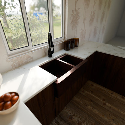 Farmhouse 60/40 Copper Kitchen Sink, TCK-005AN